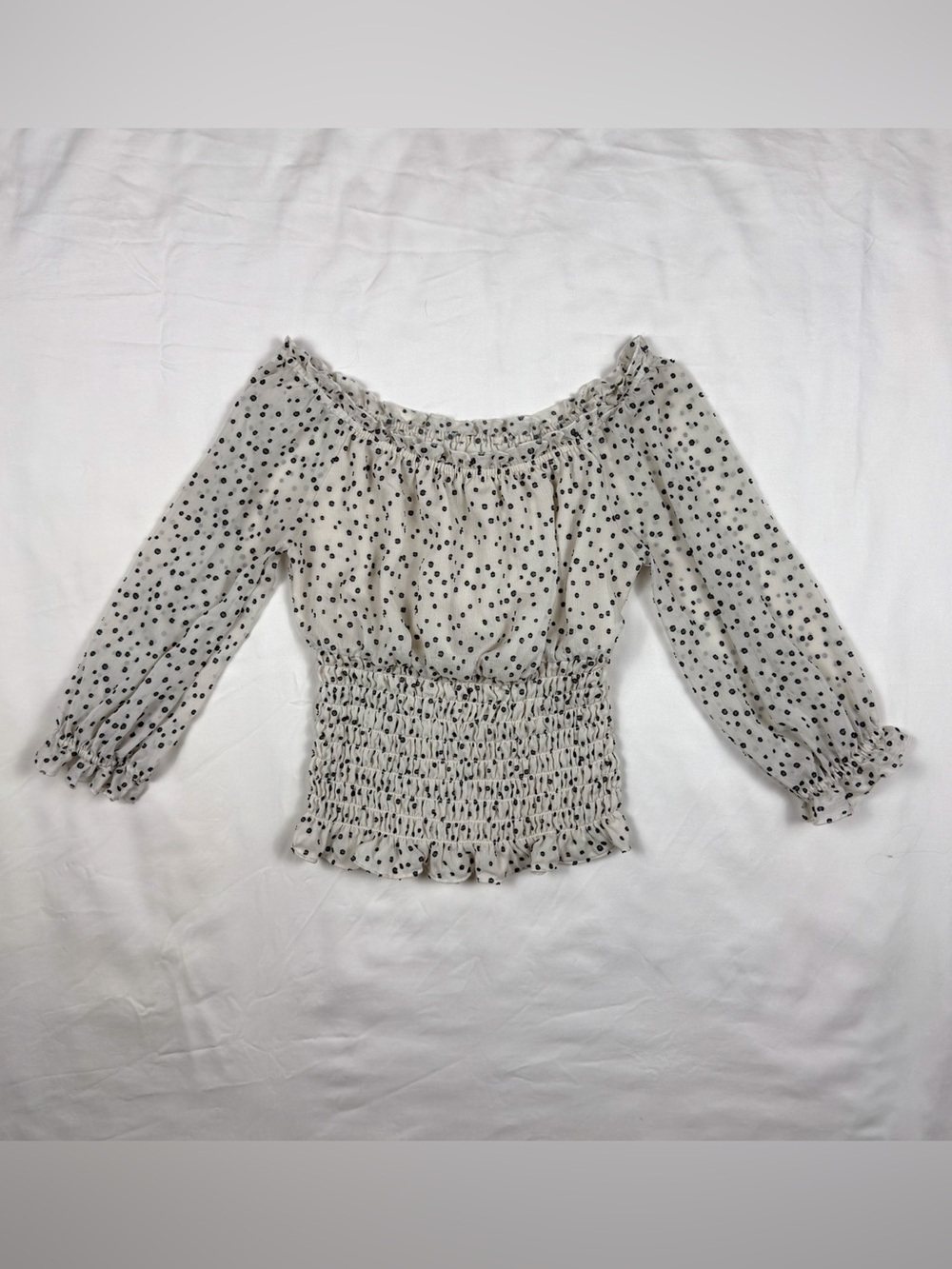 Anthropologie Lucia Smocked Waist Polka Dot Blouse